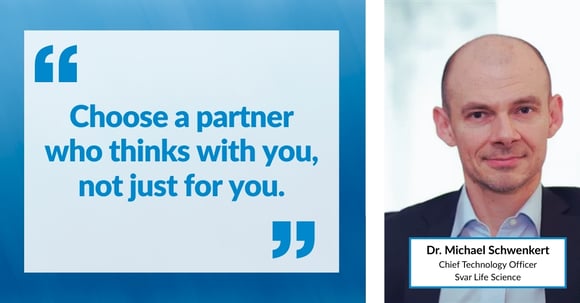 image showing michael Schwenkert and a quote "choose a partner who thinks with you not just for you"